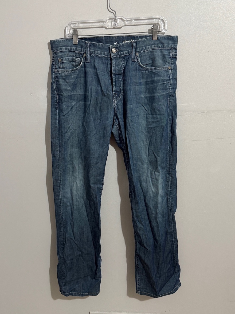 7 For All Mankind Standard Jeans Mens 34 Blue Straight Leg Denim 7FAM Distressed